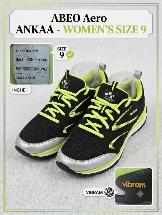 Abeo Shoes - ​ABEO Aero Ankaa Women's Size 9 Black Lime Green Athletic Running Shoes Vibram